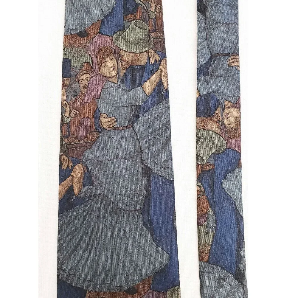 Fendi Mens Vintage Silk Turn of the Century Wearable Art Dancing Woven Neck Tie