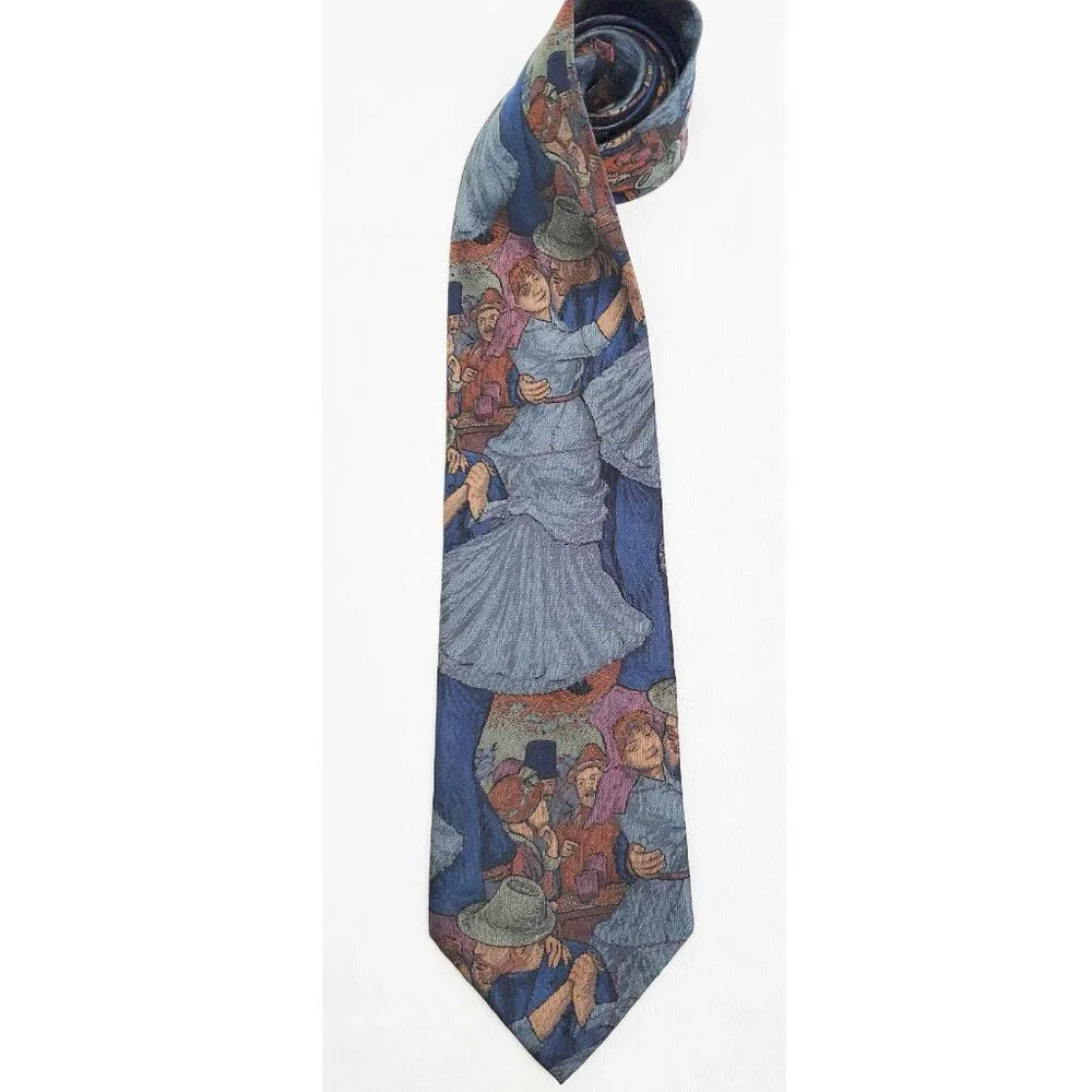 Fendi Mens Vintage Silk Turn of the Century Wearable Art Dancing Woven Neck Tie