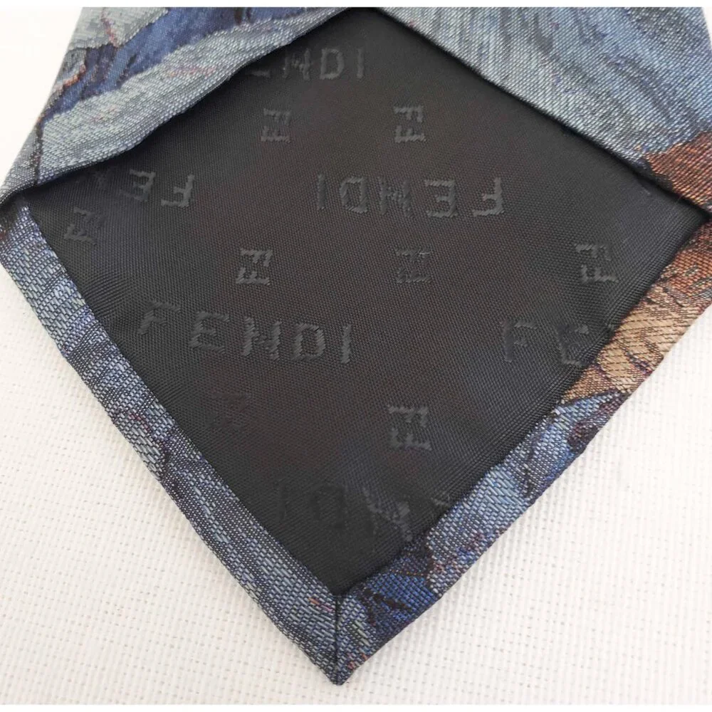 Fendi Mens Vintage Silk Turn of the Century Wearable Art Dancing Woven Neck Tie