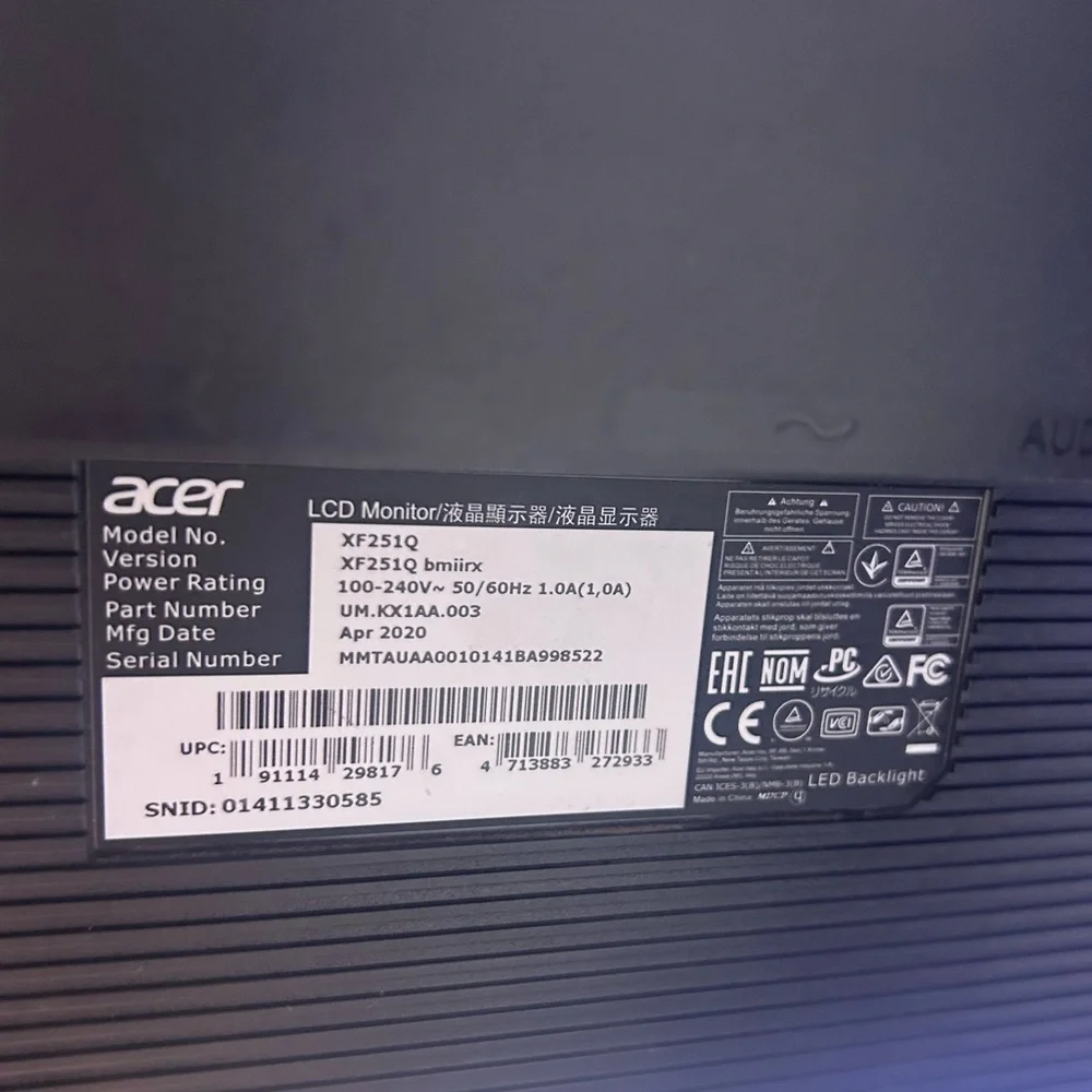 Acer xf251q monitor