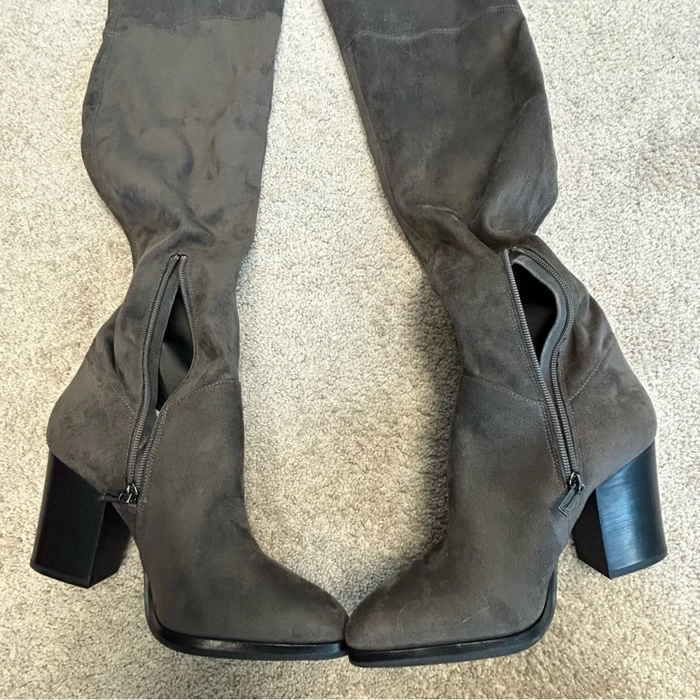 Marc Fisher gray faux suede knee-high over the knee tassel boots chunky heel 9