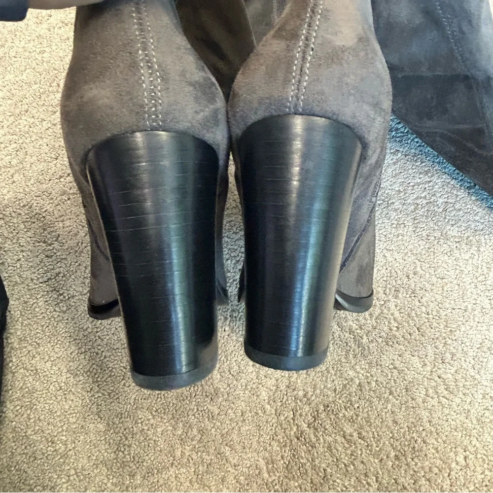 Marc Fisher gray faux suede knee-high over the knee tassel boots chunky heel 9
