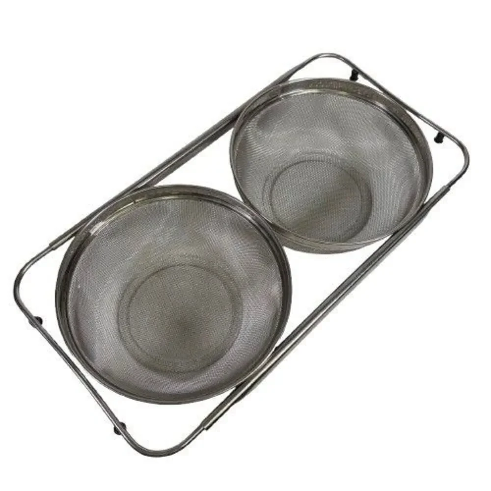 Stainless Wire Mesh Expandable Over-the-Sink DOUBLE Kitchen Colander / Strainer