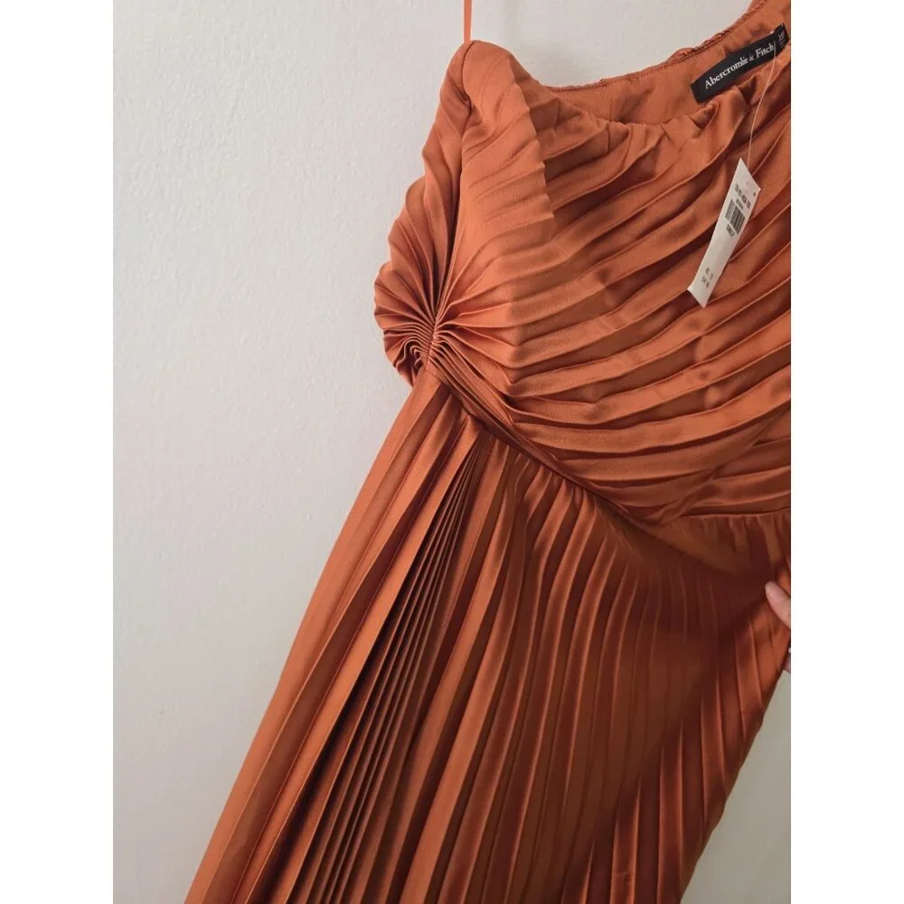 Abercrombie Fitch Giselle Pleated One Shoulder Maxi Copper Terracotta Dress XSP