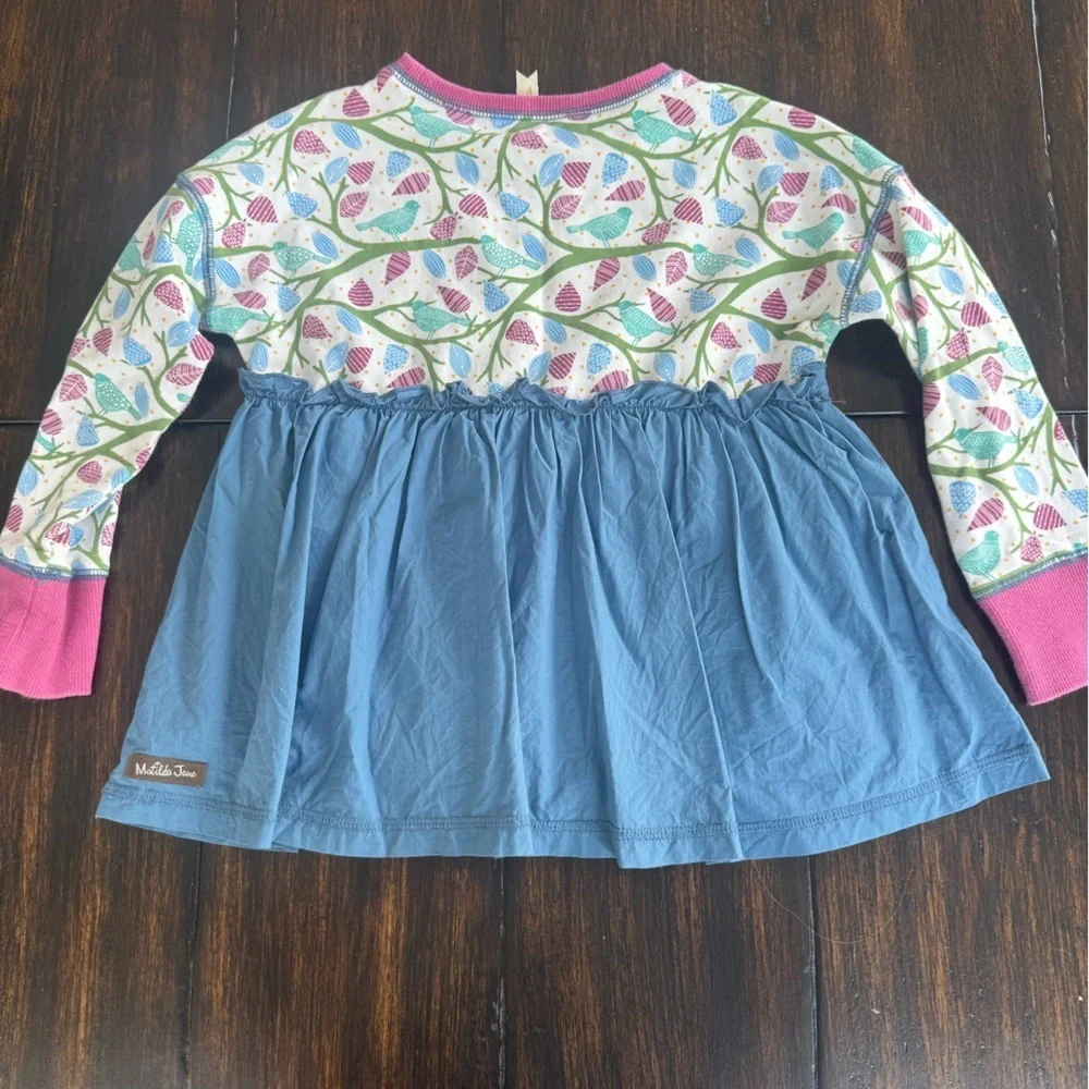 Matilda Jane Bird Print sweatshirt with ruffle overlay sz 6