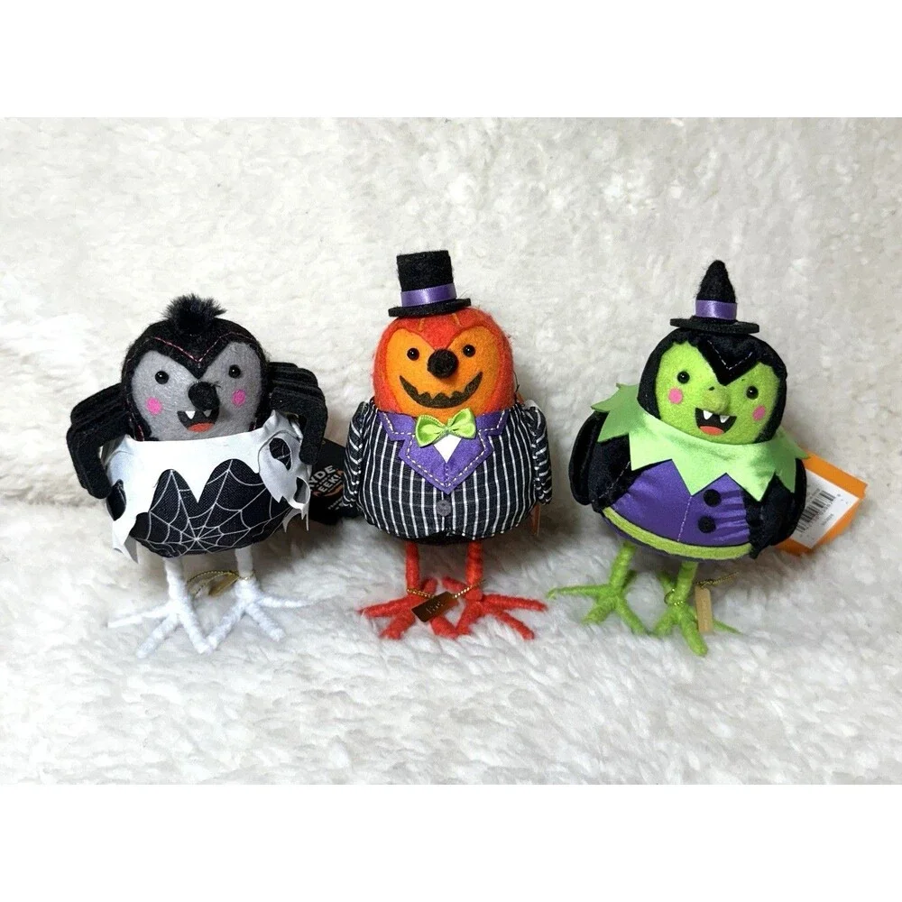Target 2024 Hyde & EEK! Featherly Friends Halloween Fabric Birds SET OF 3 NWT