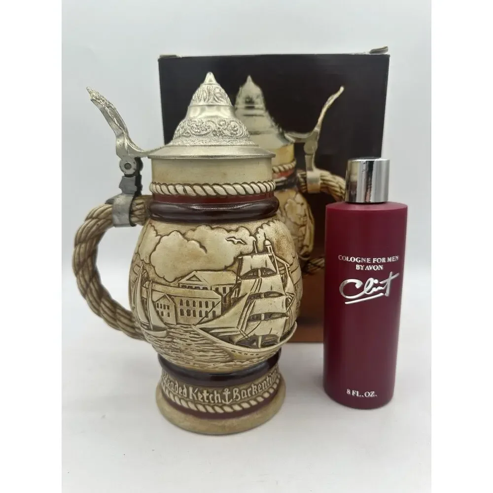 Vintage Avon 1977 Tall Ships Collectors Beer Stein w Lid Hand Made Brazil New