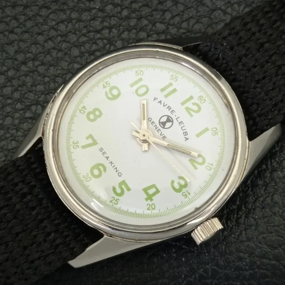 Vintage 1977 Favre Leuba Manual Mens Silver Watch W/Nato Strap