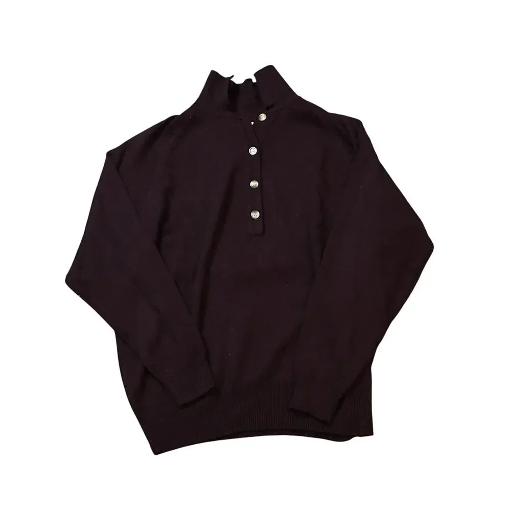 Vintage Tabi International Lambswool blend Brown Men sweater Button Up 1/4 Large