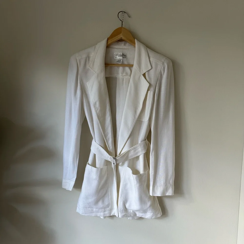 VTG 90s Christian Dior Separates Belted Blazer Shacket Luxury Minimalist Elegant