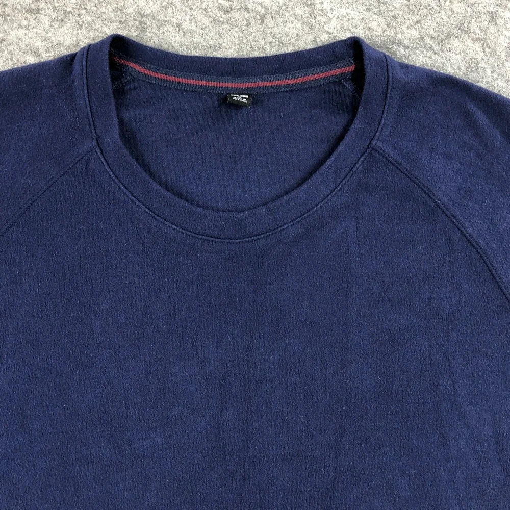 UNIQLO HEATTECH Mens Sweater Medium Navy Blue Fleece Long Sleeve Crew Neck
