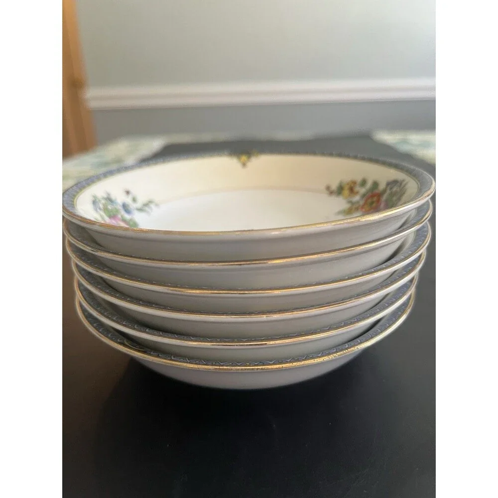 Antique 1920’s Noritake Grasmere Floral 5.25” Custard Berry Dessert Bowls 6pc