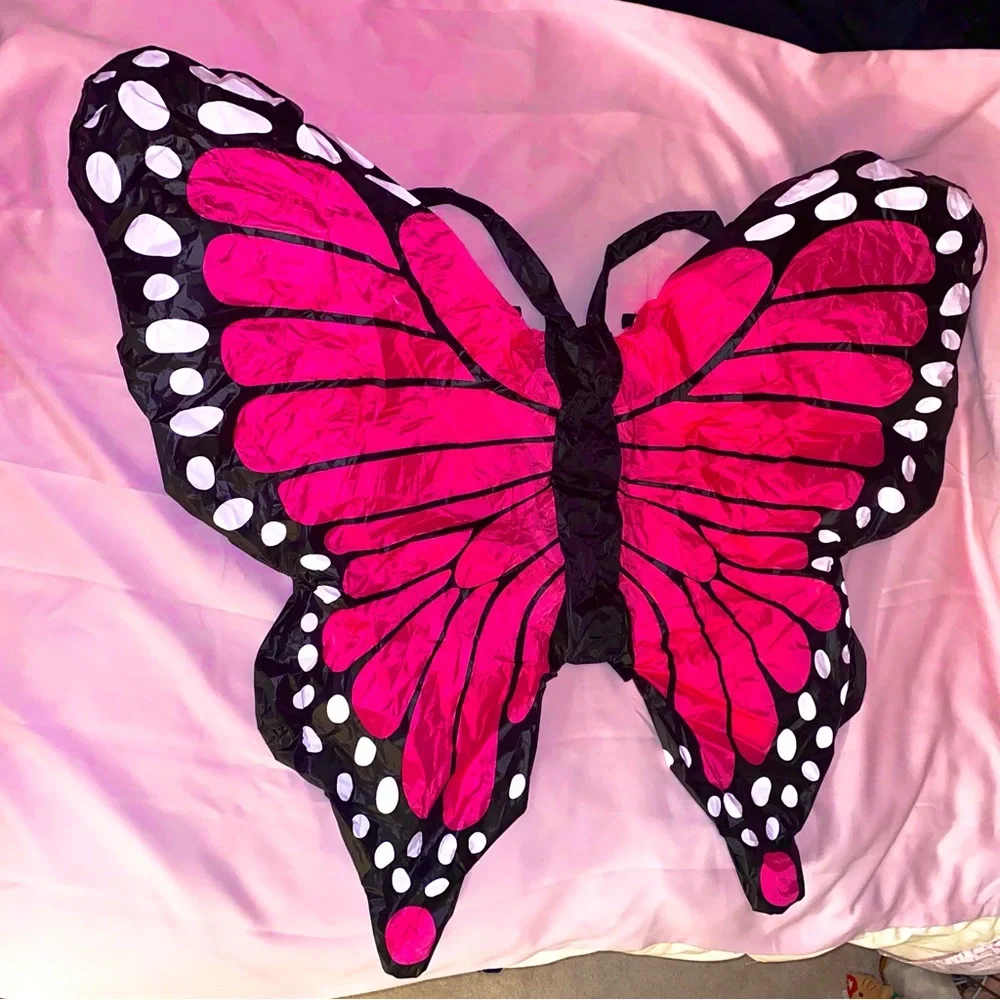 Butterfly Wings Costume w/ Batteries Pink Halloween Straps Easy Quick Inflatable