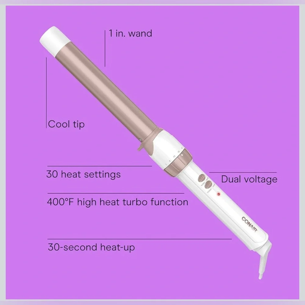 Conair Double Ceramic 1-Inch 30 Heat Setting Curling Iron, Turbo Heat .White NWT