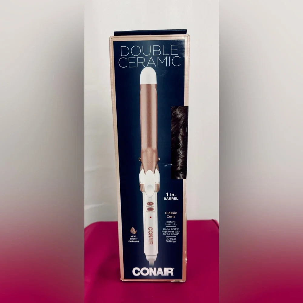 Conair Double Ceramic 1-Inch 30 Heat Setting Curling Iron, Turbo Heat .White NWT