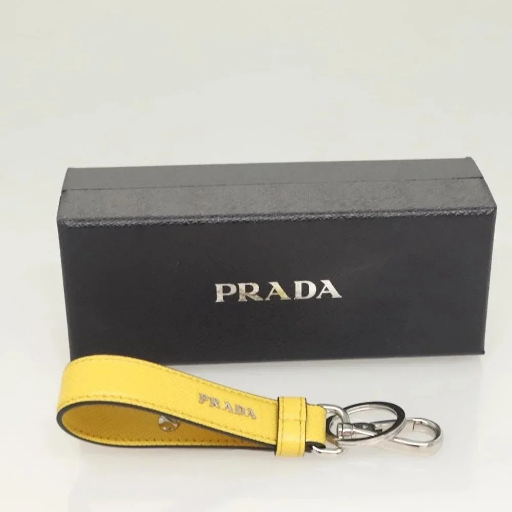 PRADA Key Holder Leather Yellow Auth