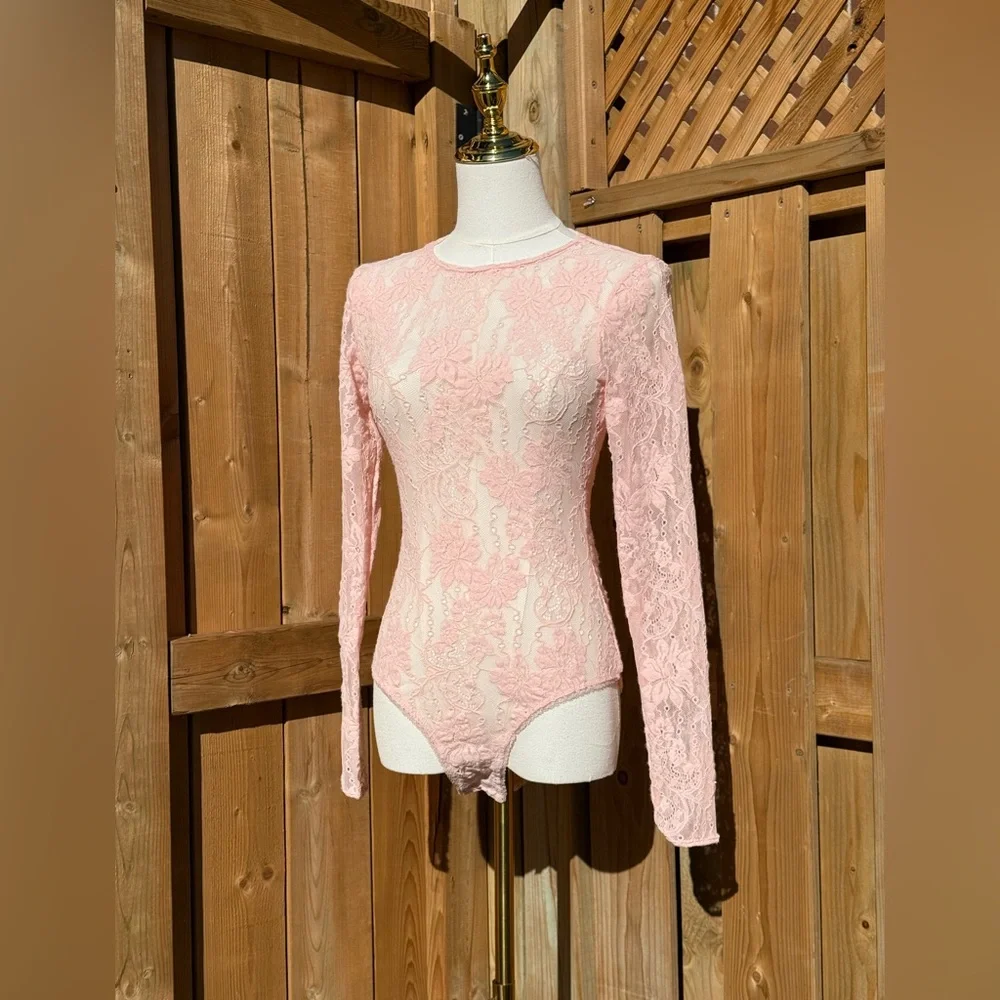 🆕 ZIMMERMANN 🧿 NWT Lace Long Sleeve Bodysuit, Blush - Sz 0 US 4