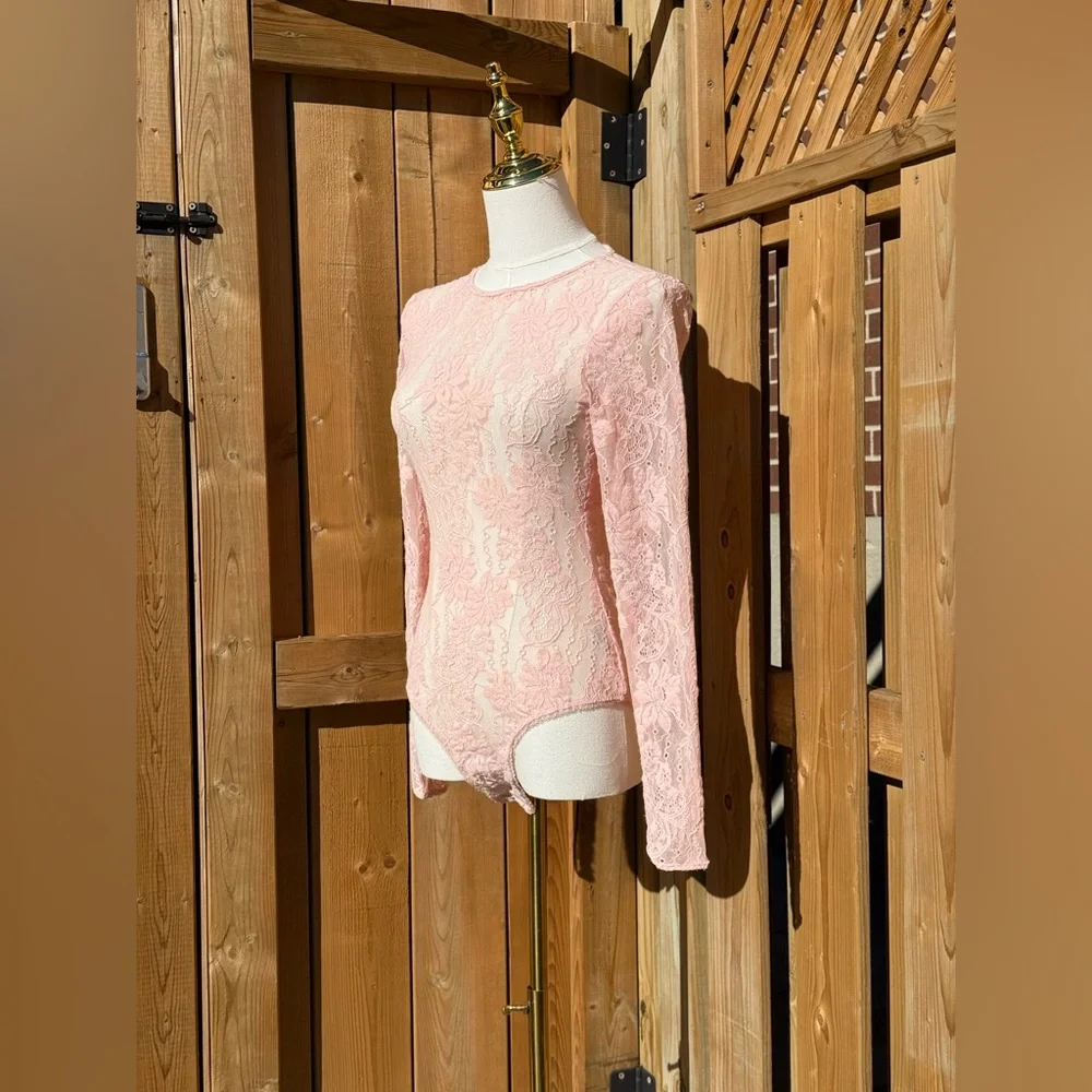 🆕 ZIMMERMANN 🧿 NWT Lace Long Sleeve Bodysuit, Blush - Sz 0 US 4