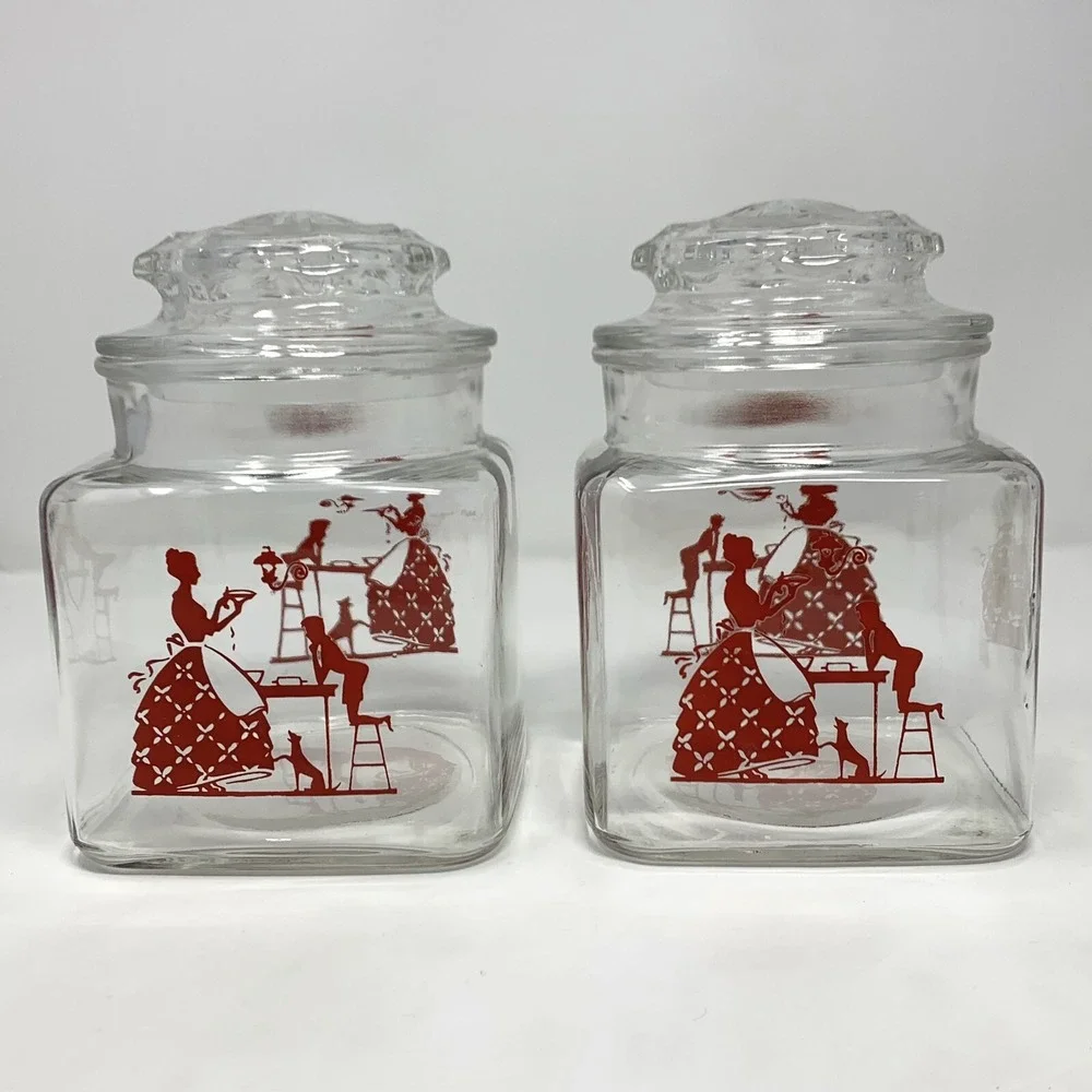 Set 2 Vintage Glass Canister Jar 6 3/4