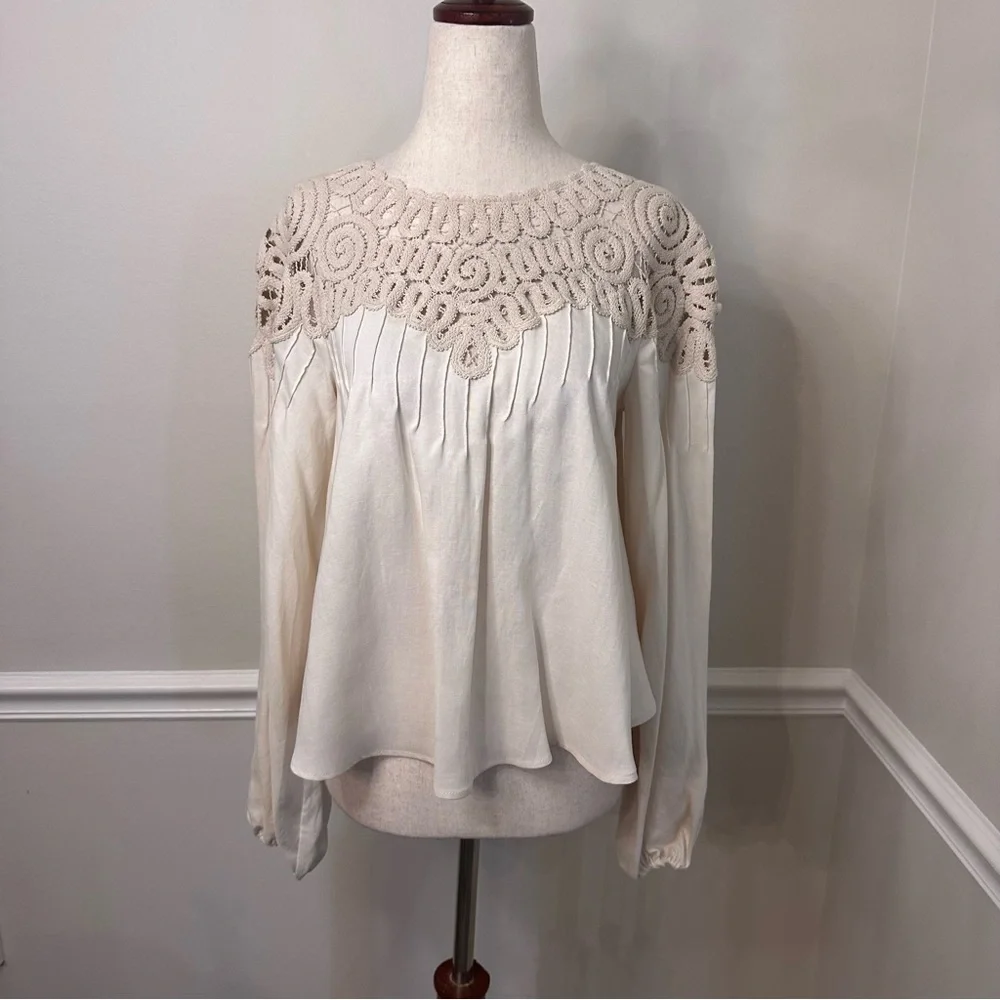Jonathan Simkhai maribel embroidered cotton top in shell- Size XS