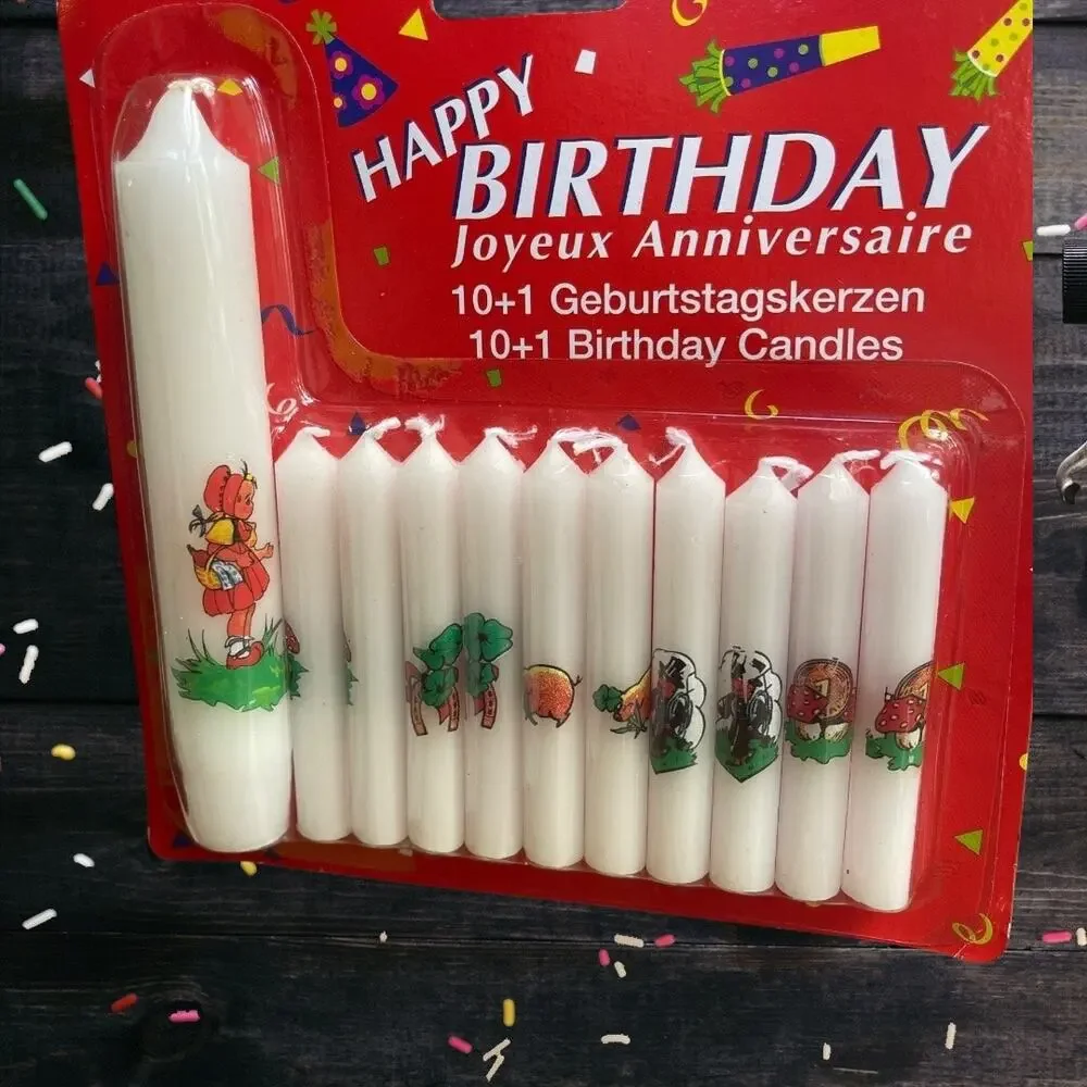 Rare Vtg. Birthday Candles 10 + 1 Larger Candles Mushrooms Girl Boy Luck Germany