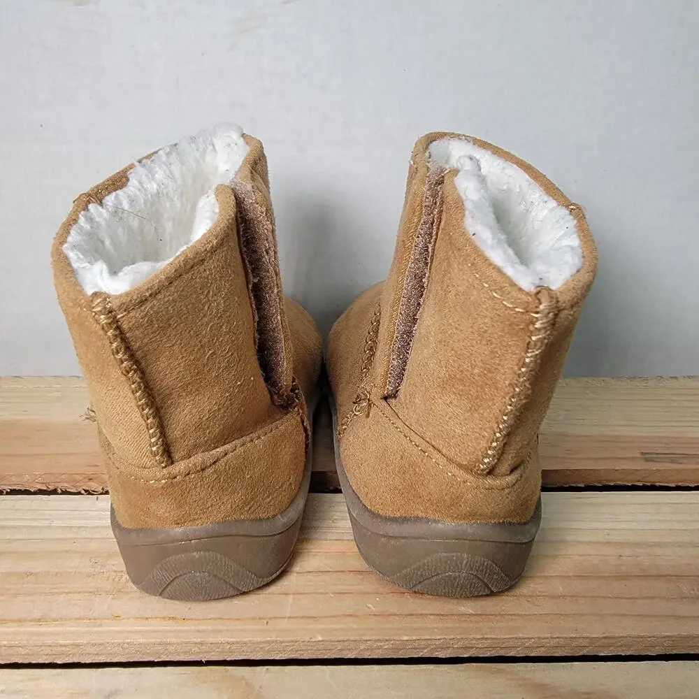 Wonder Nation Toddler Sherpa Lined Brown Faux Suede Ankle Boots - Size 4