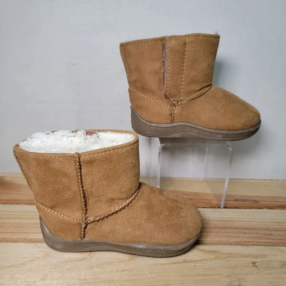 Wonder Nation Toddler Sherpa Lined Brown Faux Suede Ankle Boots - Size 4