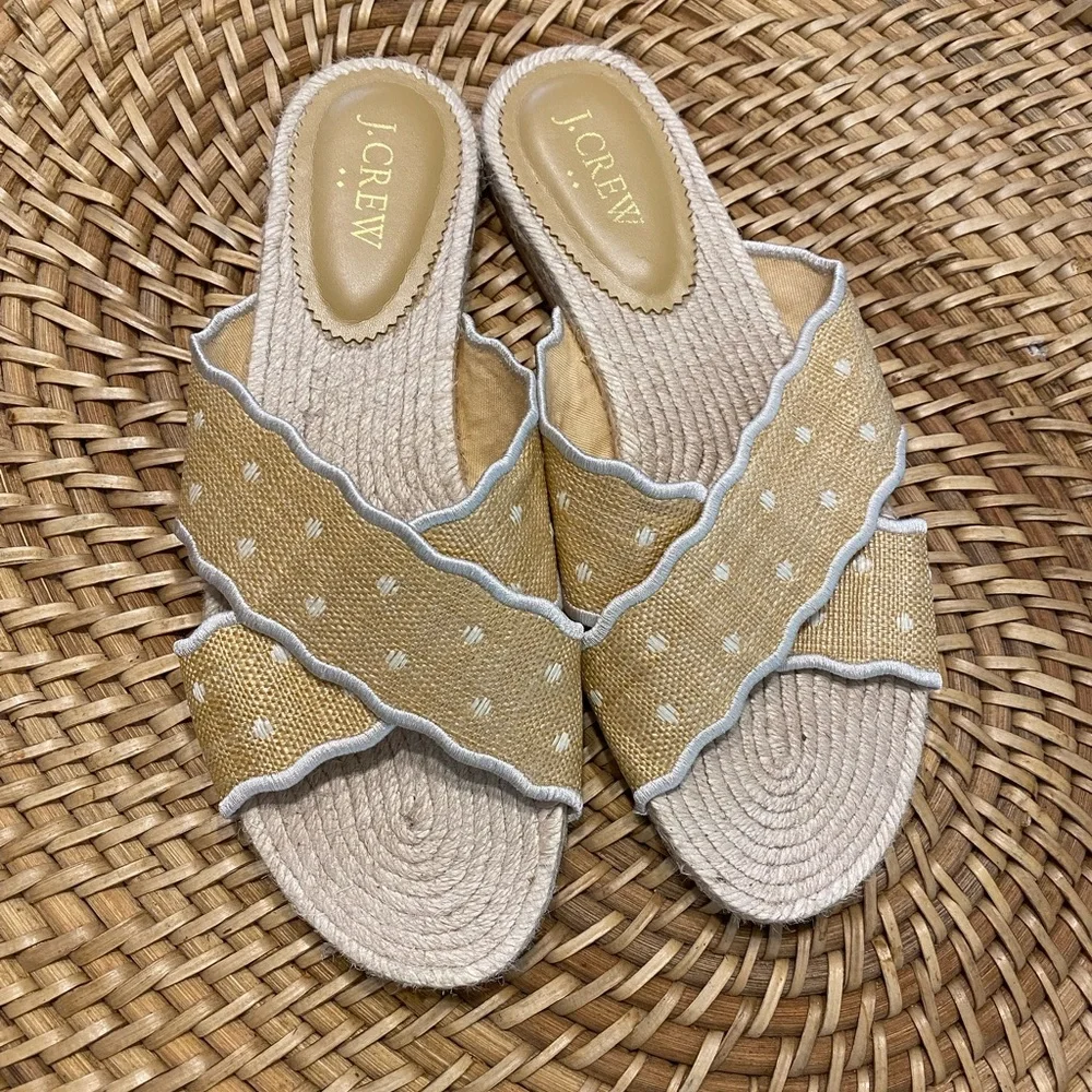 J Crew  scalloped polka dot espadrilles, size 8