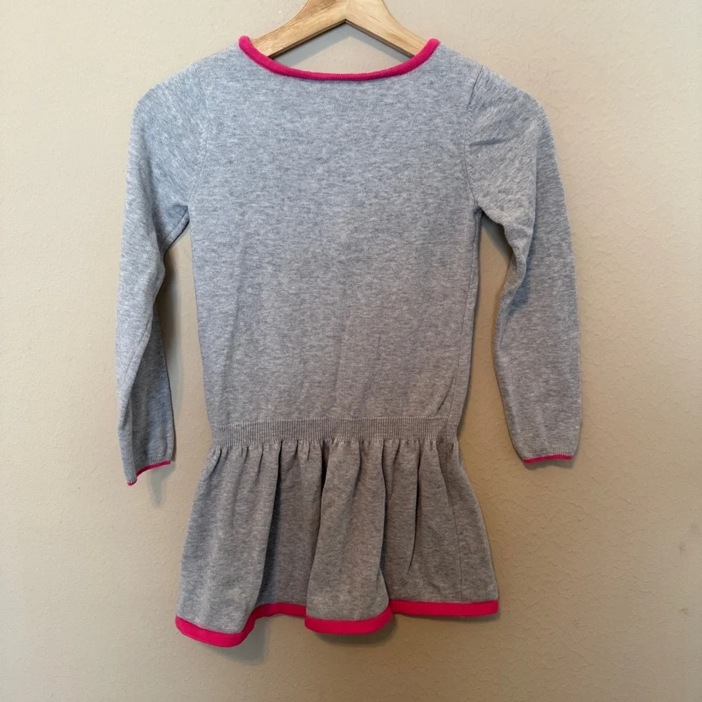 Girls Size 10 Gymboree Gray Knit Dress With Star Embroidery Pink Edge Christmas