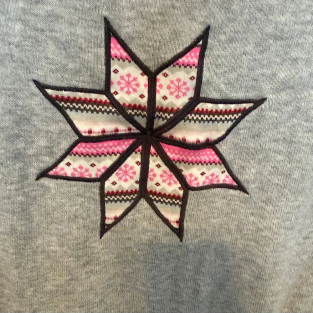 Girls Size 10 Gymboree Gray Knit Dress With Star Embroidery Pink Edge Christmas