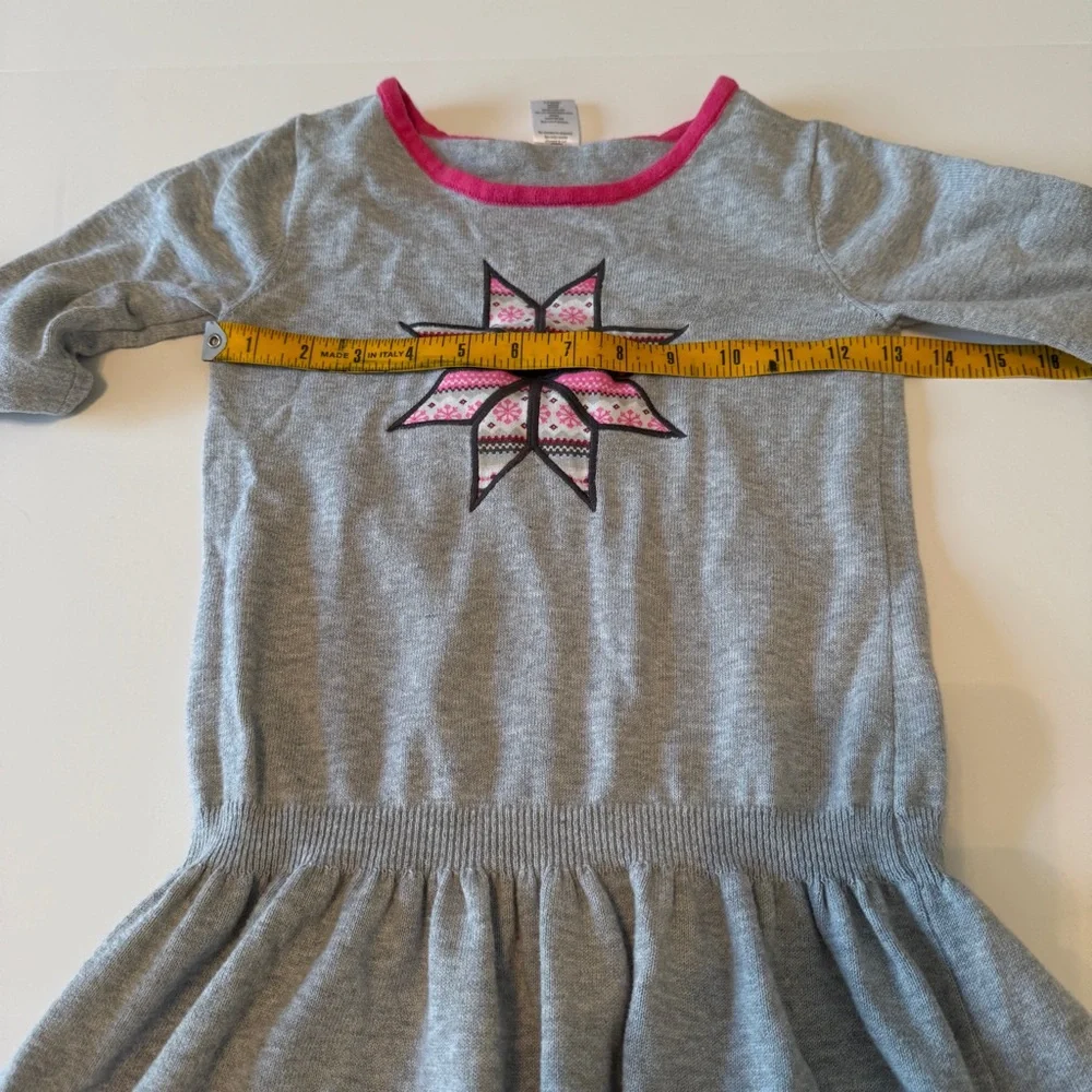 Girls Size 10 Gymboree Gray Knit Dress With Star Embroidery Pink Edge Christmas