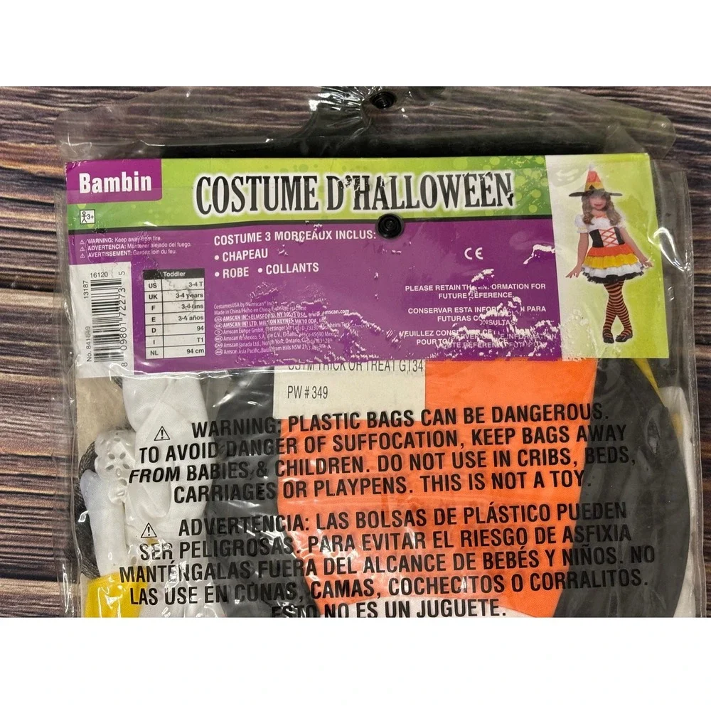 Trick Or Treat Halloween Witch Costume - Toddler Size 3-4 - New