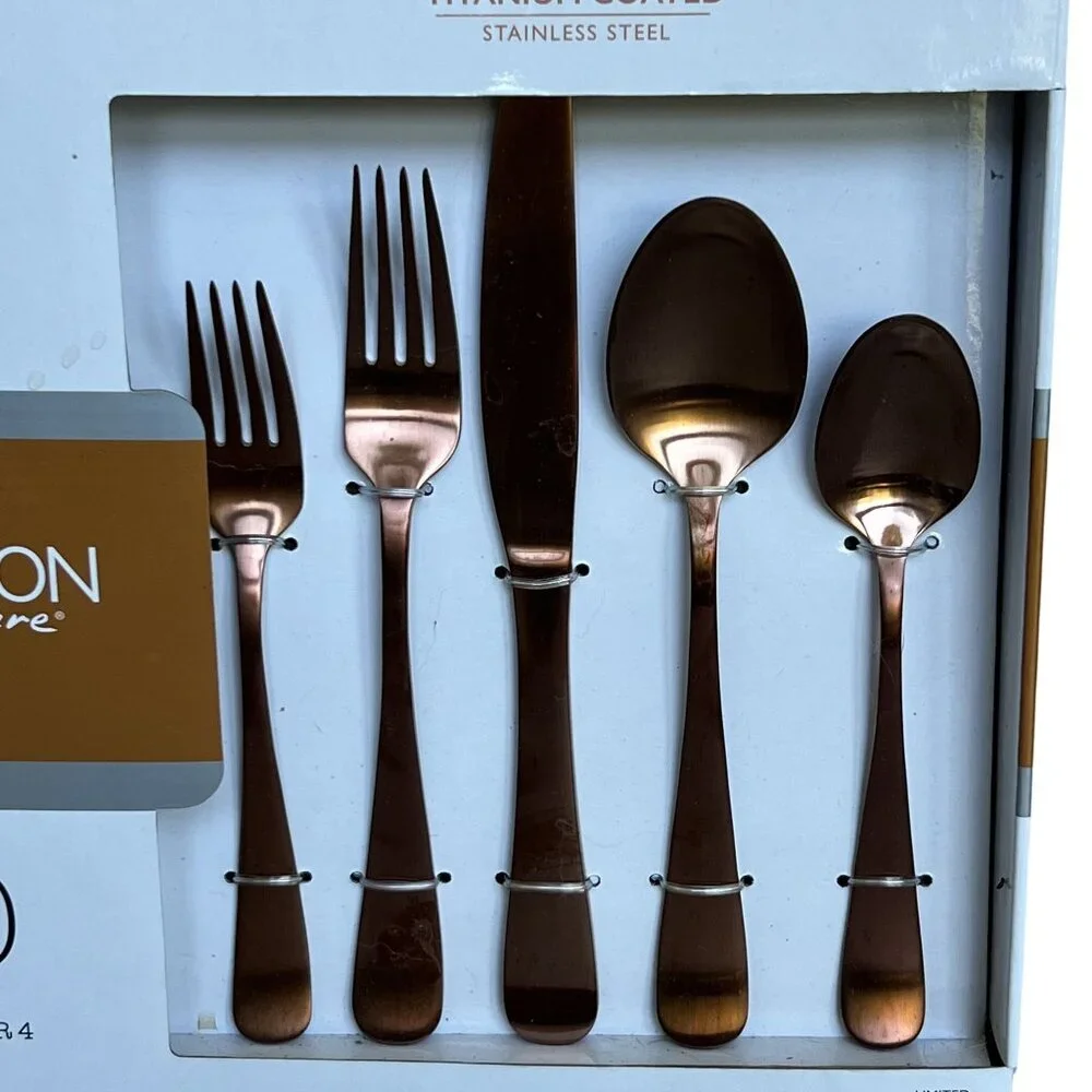 Hampton Signature NEW Service 4 Melody Copper Flatware Titanium Stainless Steel