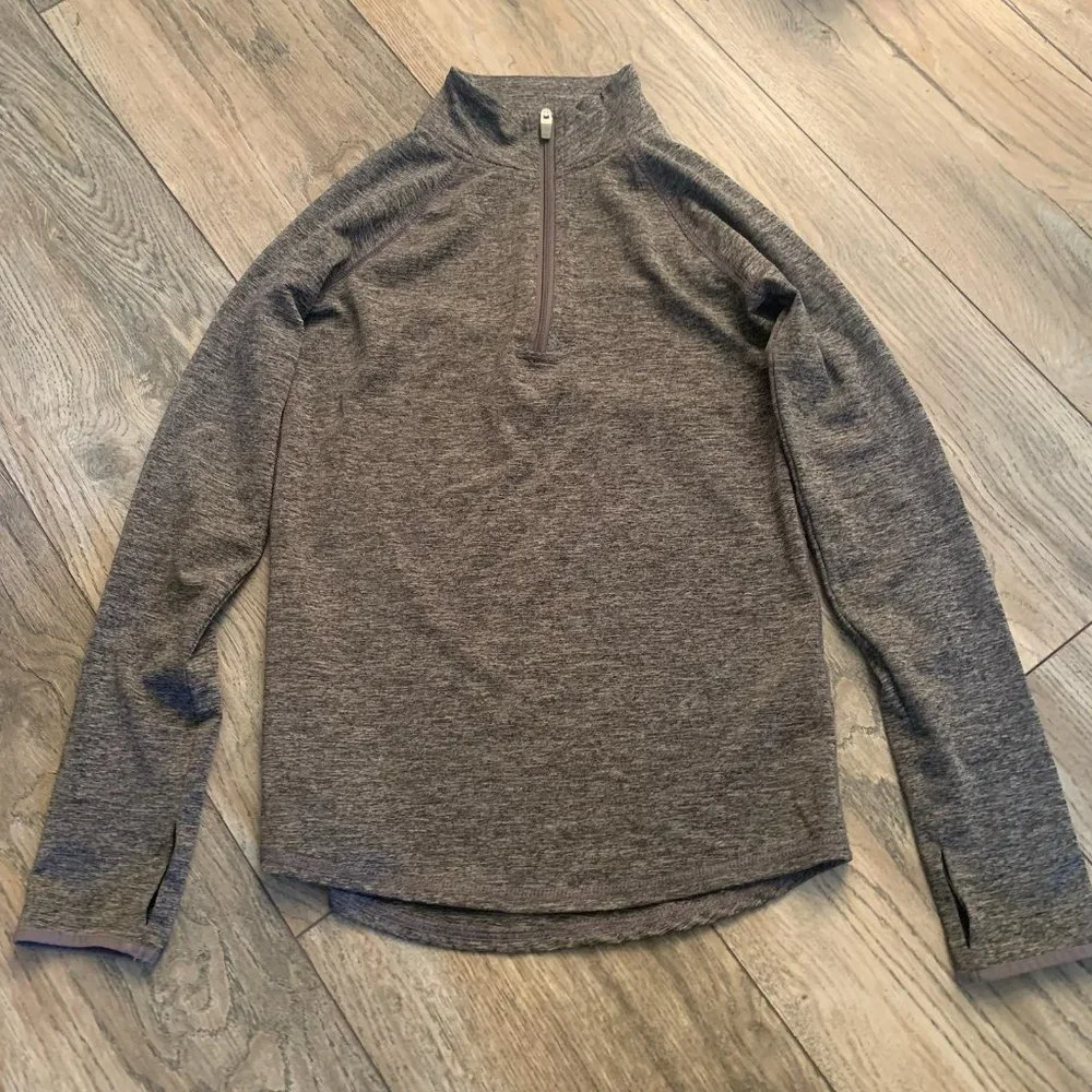 JUSTICE GIRL'S HEATHER GRAY LS 1/4 ZIP ATHLETIC PULL-OVER W/THUMBHOLES 7-EUC
