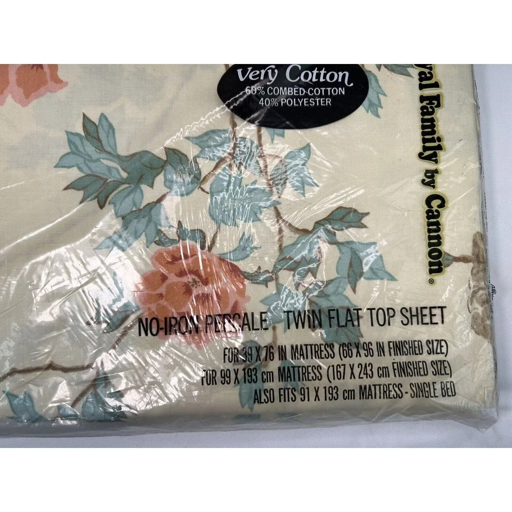 Vintage Cannon Royal Family Twin Flat‎ Top Sheet Retro Heavenly Flower NOS