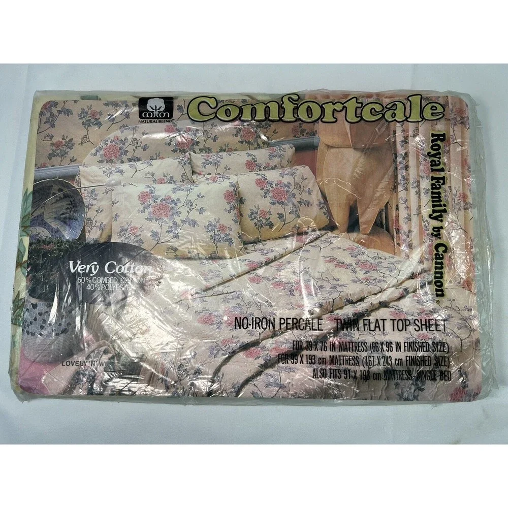 Vintage Cannon Royal Family Twin Flat‎ Top Sheet Retro Heavenly Flower NOS