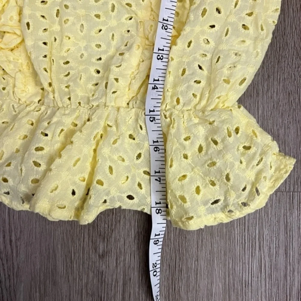 Shein Yellow Eyelet Smocked Long Sleeve Top