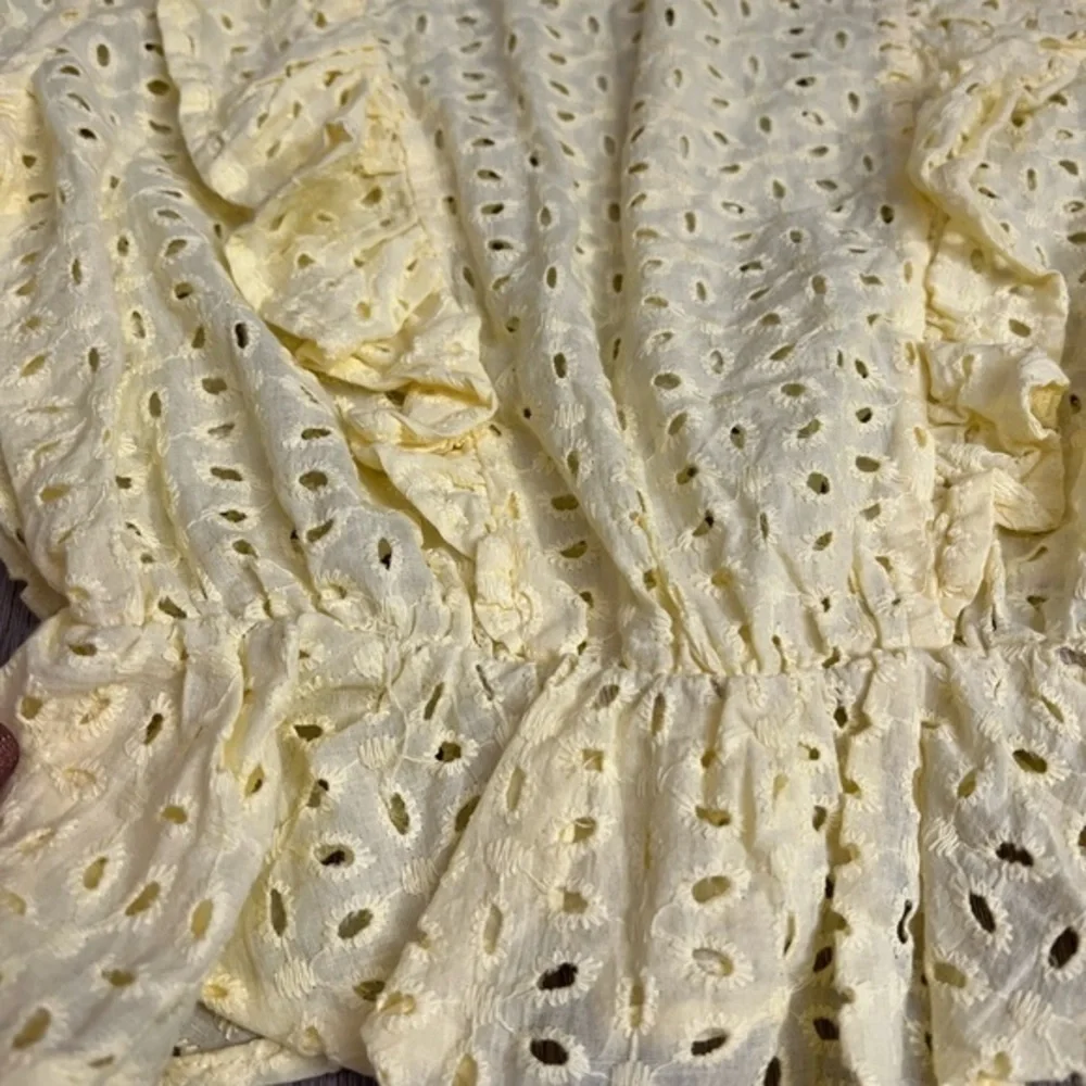 Shein Yellow Eyelet Smocked Long Sleeve Top