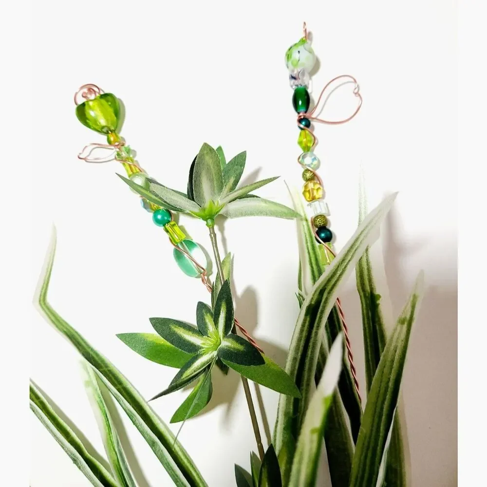 Fairy Garden Stake 058Lg#Fs Beaded Fairy wands plant stakes suncatcher plant de