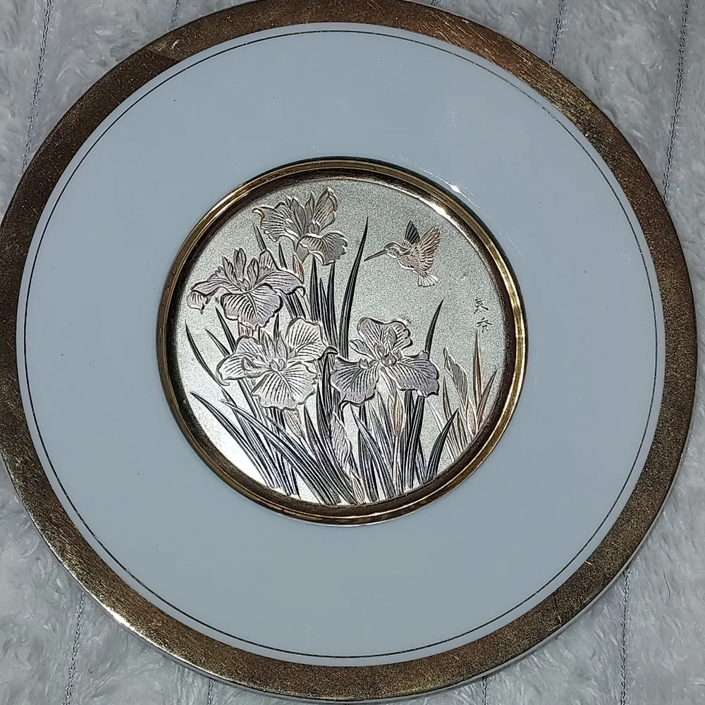 Art Of Chokin Japenese Vase And Plate Vintage Decor Set