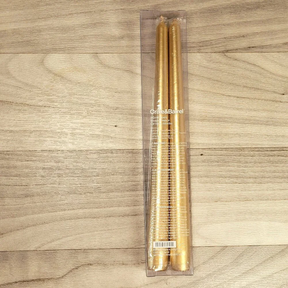 Crate and Barrel - 2 - Gold Taper Candles 7 Hour Burn Time 10