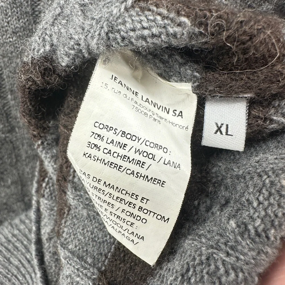 Lanvin will cashmere blend gray and burgundy cable knit sweater