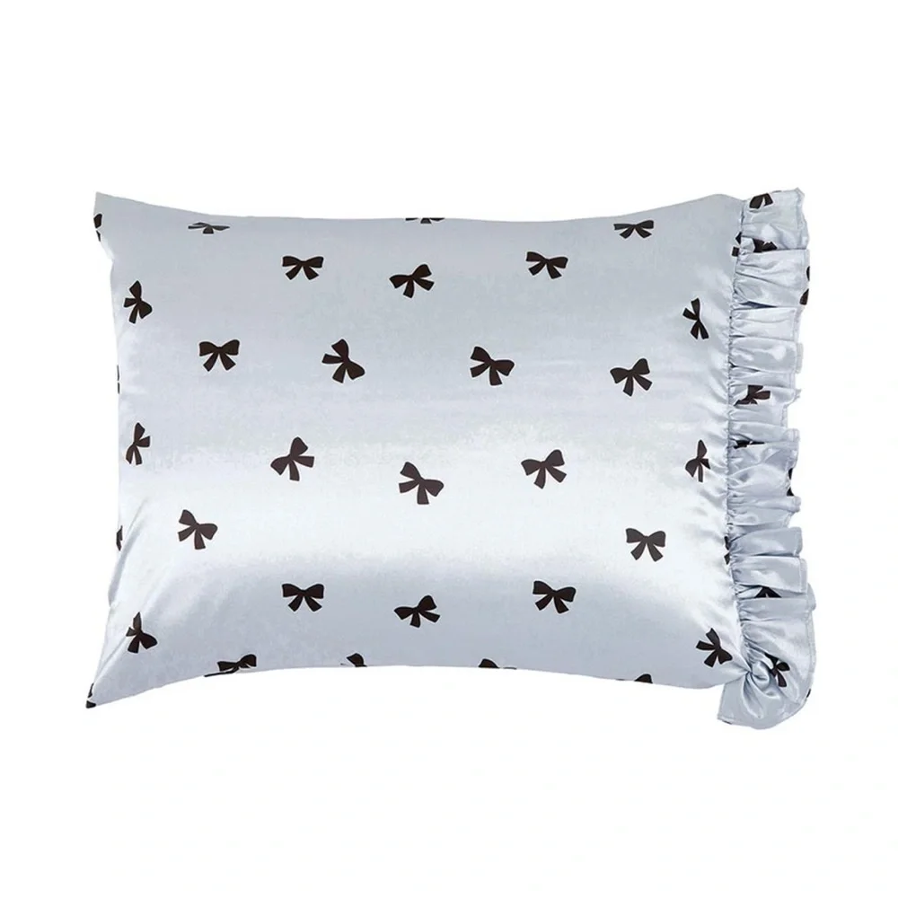 Bella Sleep Spa Ruffled Satin Pillowcase - Black Bows