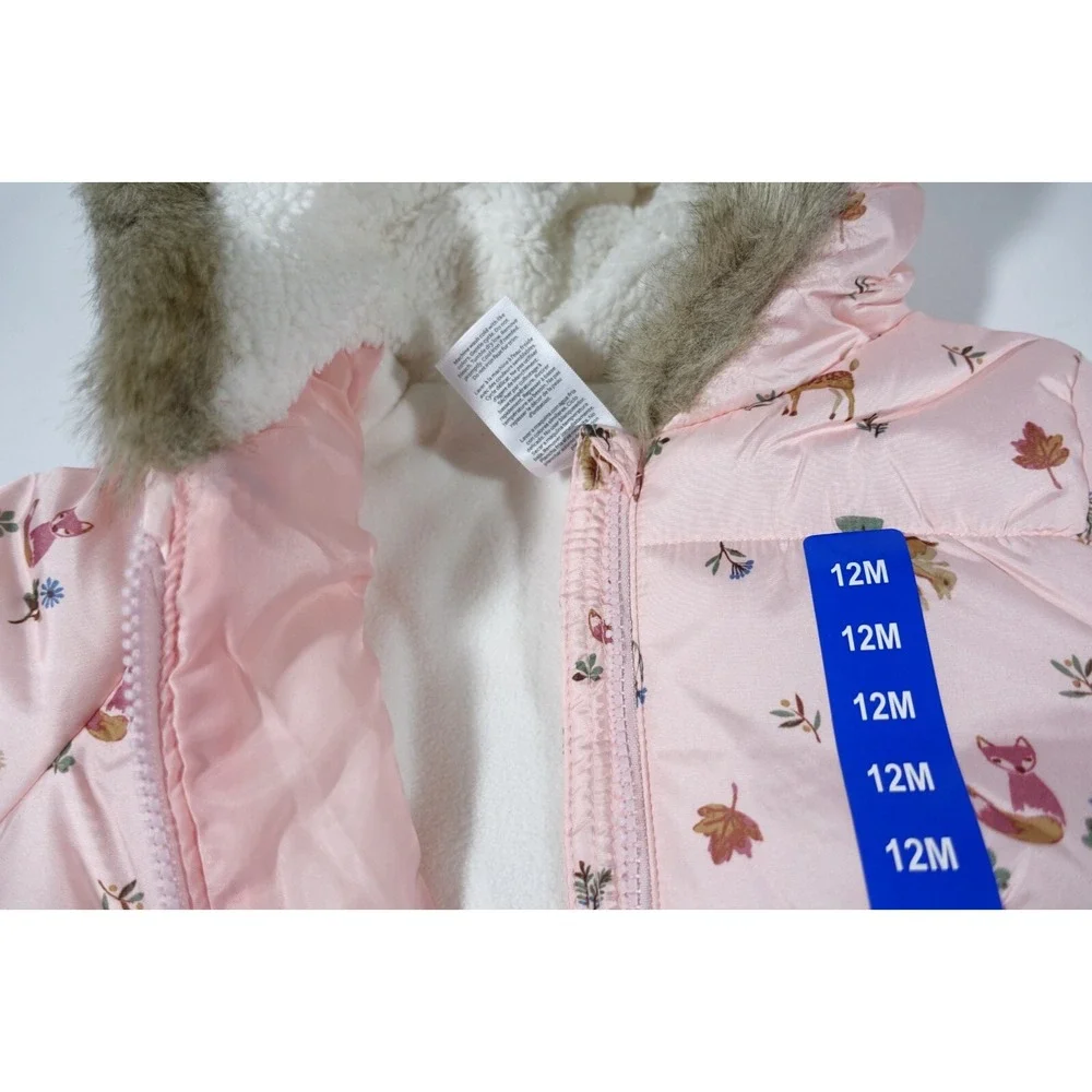 Carters Baby Pram Suit Snowsuit 12 Month Foldover Cuffs for Hand Feet Faux Fur