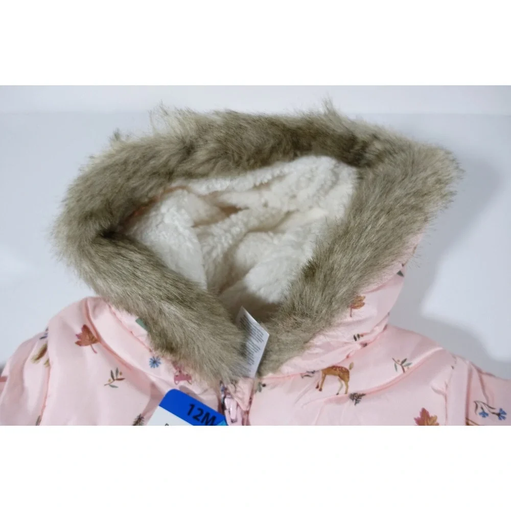 Carters Baby Pram Suit Snowsuit 12 Month Foldover Cuffs for Hand Feet Faux Fur