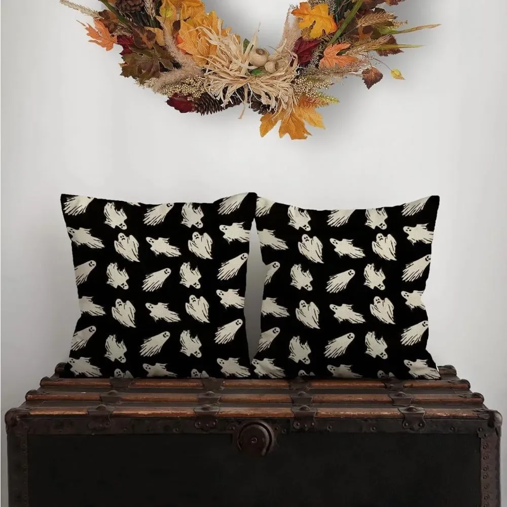 Black and White Ghost Throw Pillow Covers Set