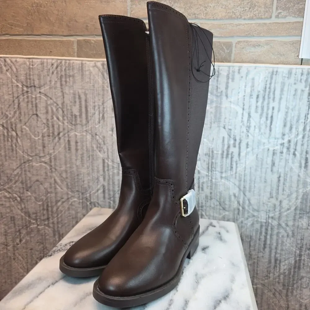 St John's Bay Toyson Knee Boots Women's Chocolate Brown Side Zip Sz 8M