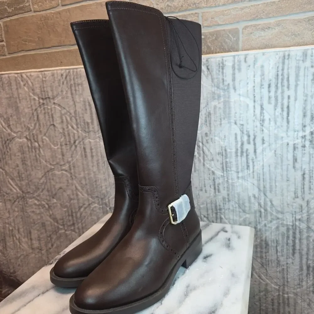 St John's Bay Toyson Knee Boots Women's Chocolate Brown Side Zip Sz 8M