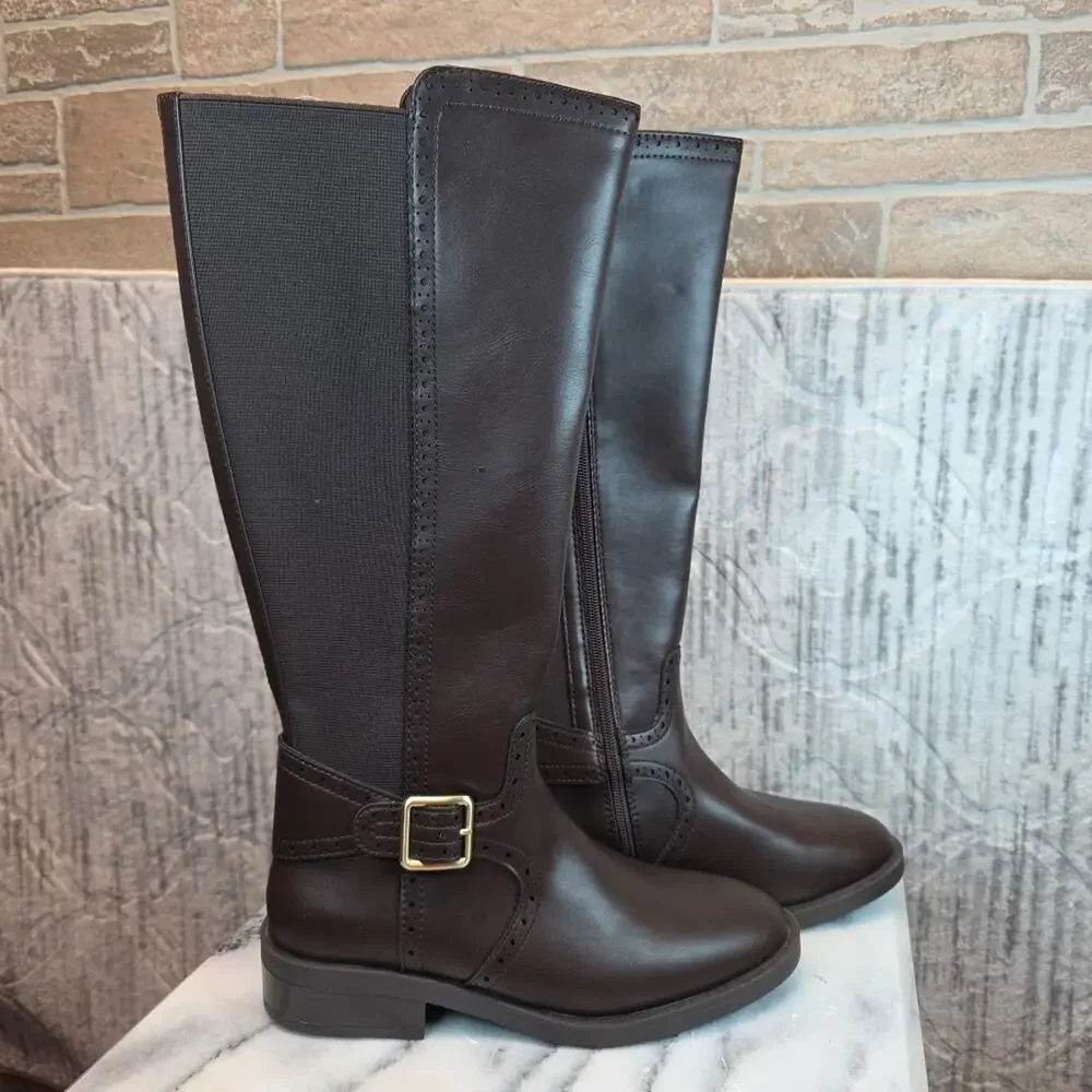 St John's Bay Toyson Knee Boots Women's Chocolate Brown Side Zip Sz 8M