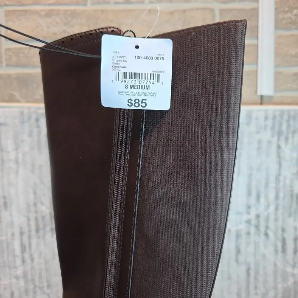 St John's Bay Toyson Knee Boots Women's Chocolate Brown Side Zip Sz 8M